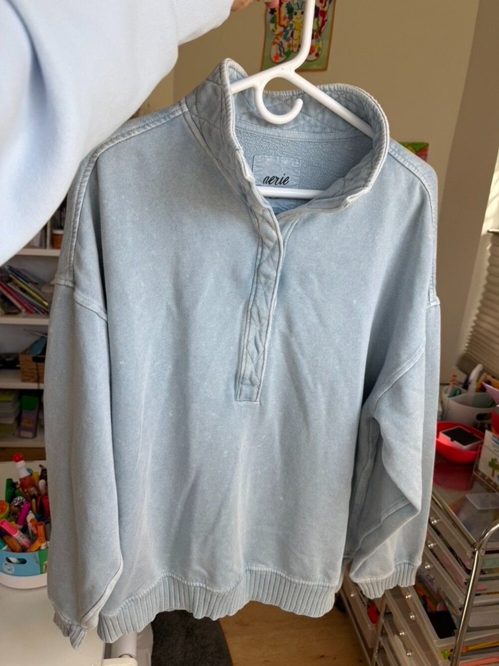 Aerie Oh Snap! Sweatshirt Size Medium Light Blue NWT